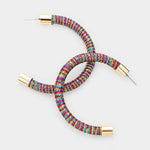 Shiny Wrapped Open Circle Hoop Earrings - Multi