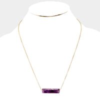 Semi Precious Stone Purple Rectangle Bar Pendant Necklace 