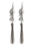 Tassel Leaf Silver Tone Earrings 