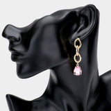 Teardrop Stone Link Dangle Earrings - Pink