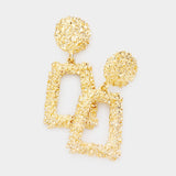 Textured Nugget Metal Trapezoid Knocker Chunky Statement Earrings - Gold