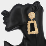 Textured Nugget Metal Trapezoid Knocker Chunky Statement Earrings - Gold