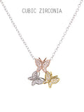 Tri-Tone Micro Pave Butterfly Pendant Necklace