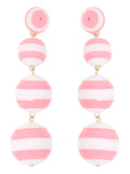 Triple 3 Ball Drop Bon Bon Earrings - Striped Pink and White