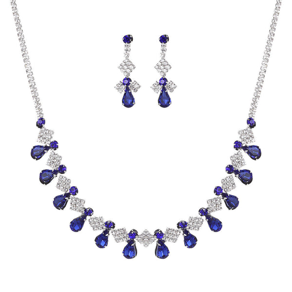 Vintage Blue and Clear Rhinestone Statement Necklace Set