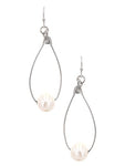 Wire Wrapped Pearl Drop Teardrop Earrings - Silver Tone, gifts for her