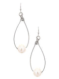 Wire Wrapped Pearl Drop Teardrop Earrings - Silver Tone, gifts for her
