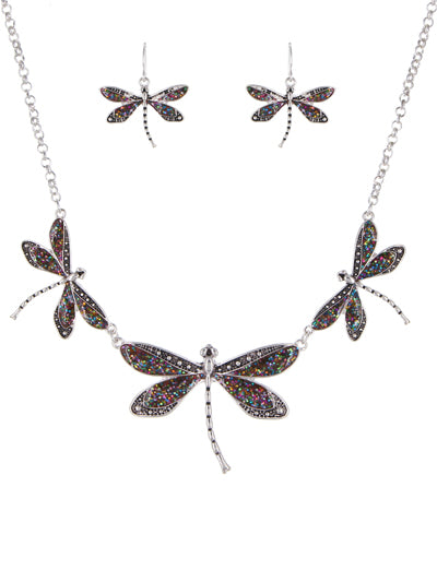 Dragonfly Glitter Fashion Necklace Set - Multi-Color 